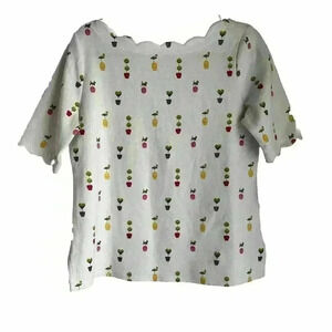 Charter Club Womens Short Sleeve Scallop Neck Flamingo Heart Terrier Shrub Sz S